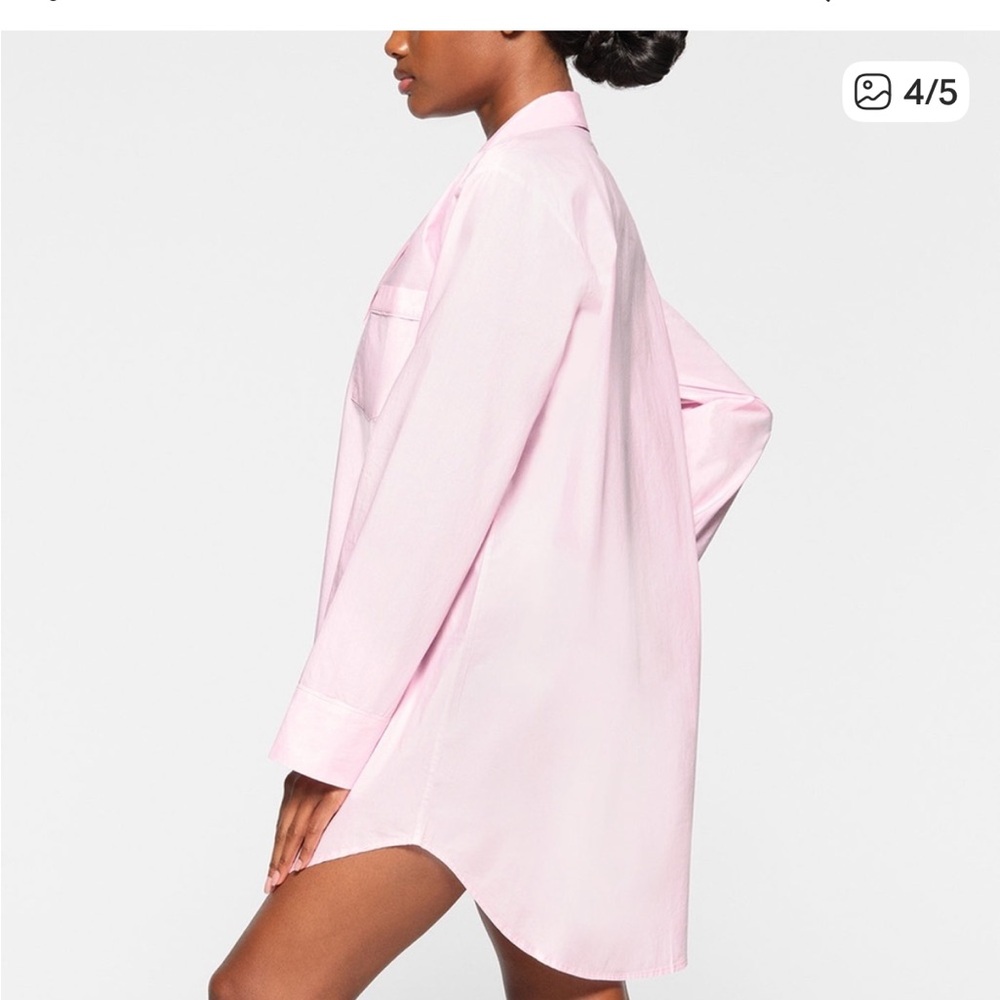 SKIMS XS Baby Pink Pajama Shirt Poplin Button Up Sleep Top - Picture 3 of 6